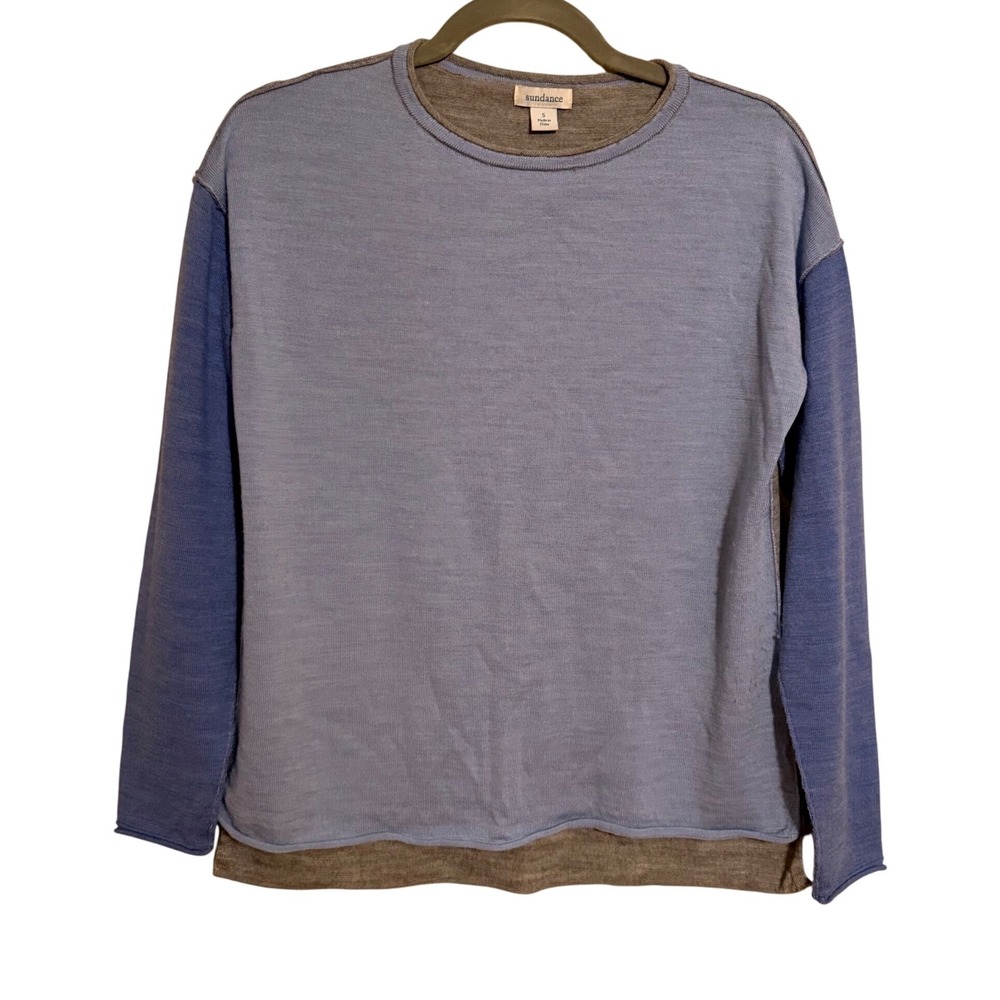 Sundance 100% Merino Wool Colorblock Sweater Blue Grey Womens Small Classic